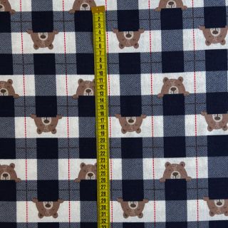 Pamutvászon FLANNEL Bear check navy