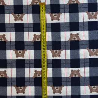 Pamutvászon FLANNEL Bear check navy