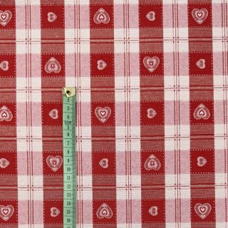 Dekorációs anyag jacquard DOUBLE FACE Landhaus Heart Check dark red
