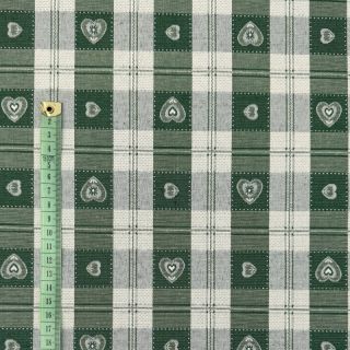 Dekorációs anyag jacquard DOUBLE FACE Landhaus Heart Check forest green