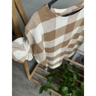 Viszkóz lenvászonnal YARN DYED CHECK light brown