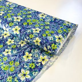 Viszkóz SATIN Blue flowers digital print