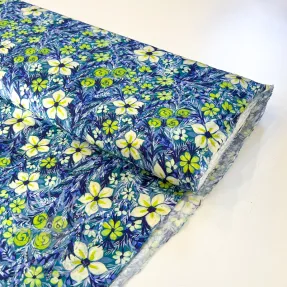 Viszkóz SATIN Blue flowers digital print