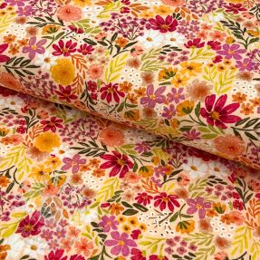 Dupla géz/muszlin Summer flowers peach digital print