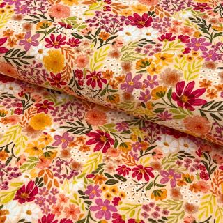 Dupla géz/muszlin Summer flowers peach digital print
