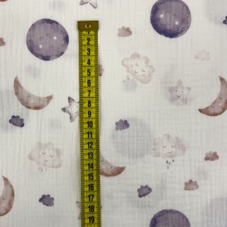 Dupla géz/muszlin Moon white digital print ORGANIC