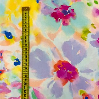 Viszkóz STRETCH Watercolour flowers design A digital print