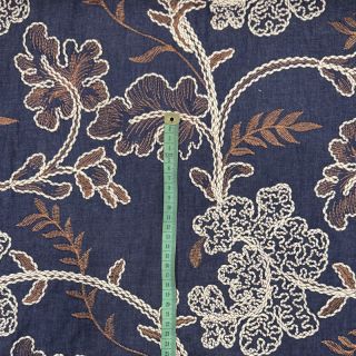 Pamutvászon JEANS Embroidery leaves dark blue