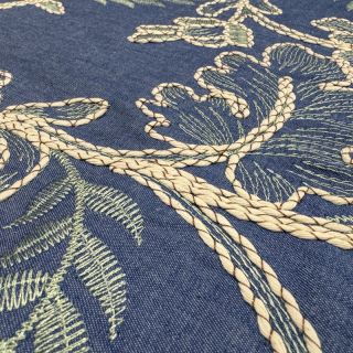 Pamutvászon JEANS Embroidery leaves light blue