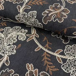 Pamutvászon JEANS Embroidery leaves black