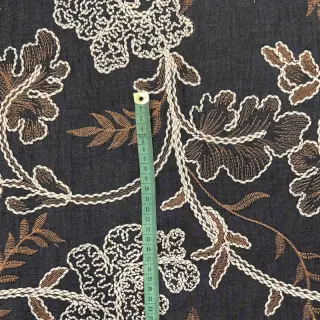 Pamutvászon JEANS Embroidery leaves black