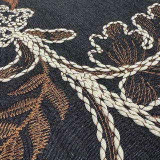 Pamutvászon JEANS Embroidery leaves black
