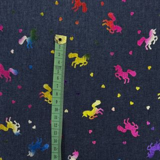Pamutvászon JEANS FOIL Unicorn dark blue