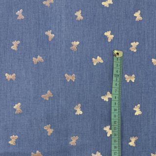 Pamutvászon JEANS FOIL Butterfly light blue