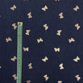 Pamutvászon JEANS FOIL Butterfly dark blue