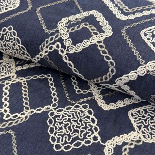 Pamutvászon JEANS EMBROIDERY Square dark blue