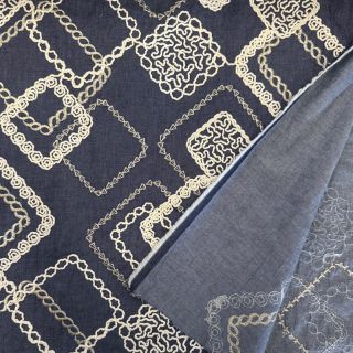 Pamutvászon JEANS EMBROIDERY Square dark blue