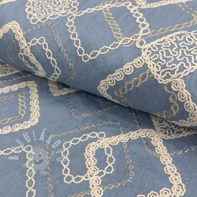 Pamutvászon JEANS EMBROIDERY Square light blue