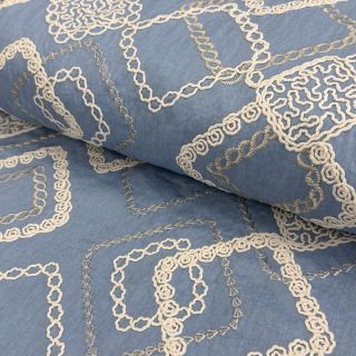 Pamutvászon JEANS EMBROIDERY Square light blue