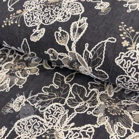 Pamutvászon JEANS EMBROIDERY Bouquet black