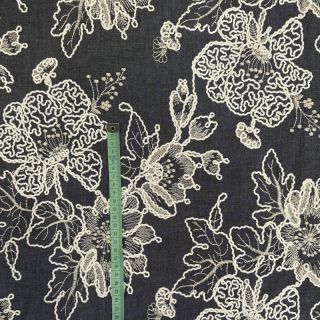 Pamutvászon JEANS EMBROIDERY Bouquet black