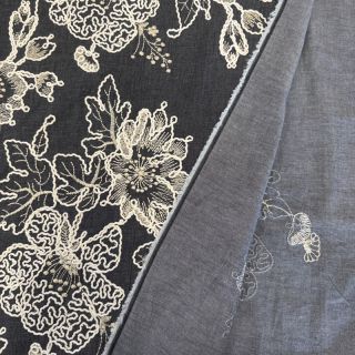 Pamutvászon JEANS EMBROIDERY Bouquet black