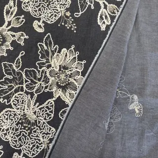 Pamutvászon JEANS EMBROIDERY Bouquet black