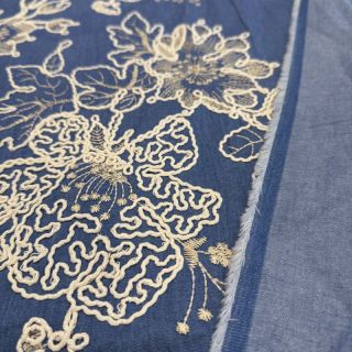 Pamutvászon JEANS EMBROIDERY Bouquet blue