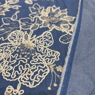 Pamutvászon JEANS EMBROIDERY Bouquet blue