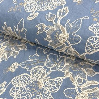 Pamutvászon JEANS EMBROIDERY Bouquet light blue