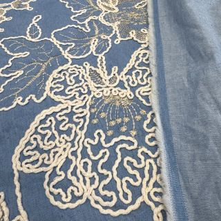 Pamutvászon JEANS EMBROIDERY Bouquet light blue
