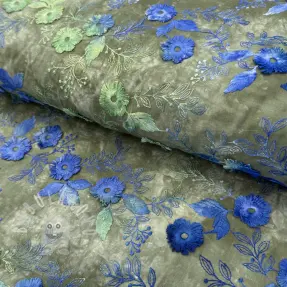 Pamutvászon TIE DYE EMBROIDERY Poppy design B