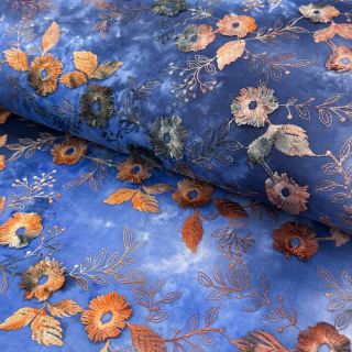 Pamutvászon TIE DYE EMBROIDERY Poppy design D