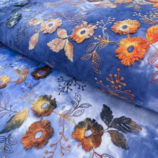 Pamutvászon TIE DYE EMBROIDERY Poppy design D