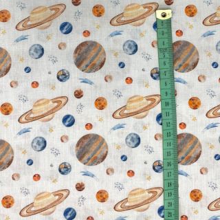 Pamutvászon Planets white digital print
