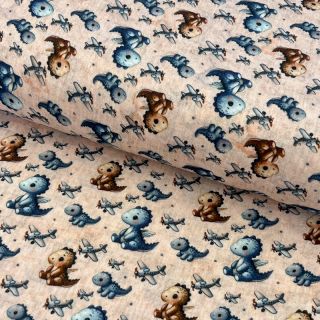 Dupla géz/muszlin Baby dino design A digital print