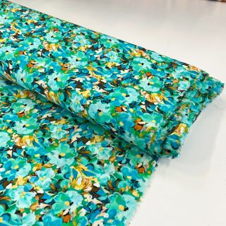 Viszkóz RAYON POPLIN Oil painted flowers design B digital print