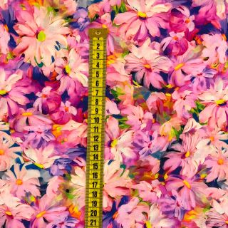Viszkóz RAYON POPLIN Oil painted flowers design D digital print