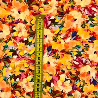 Viszkóz RAYON POPLIN Oil painted flowers design A digital print