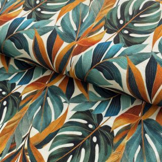 Jersey VISCOSE Rustling leaves orange digital print