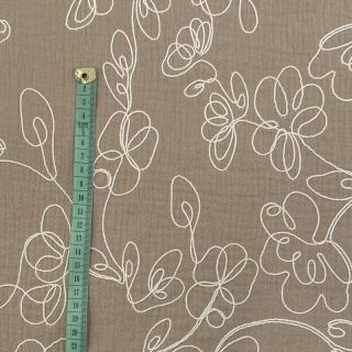 Dupla géz/muszlin EMBROIDERY Climbing flowers beige