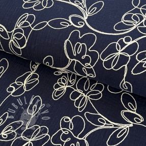 Dupla géz/muszlin EMBROIDERY Climbing flowers navy