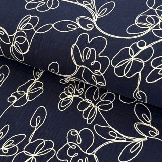Dupla géz/muszlin EMBROIDERY Climbing flowers navy