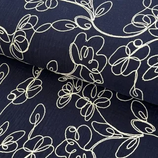 Dupla géz/muszlin EMBROIDERY Climbing flowers navy