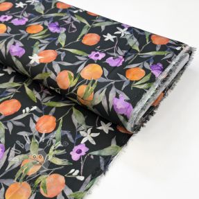 Viszkóz SATIN Leaves and oranges digital print