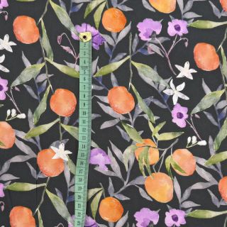 Viszkóz SATIN Leaves and oranges digital print
