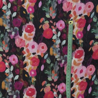 Viszkóz SATIN Night flowers black digital print