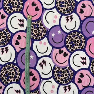 Szabadidő anyag Happy faces purple digital print