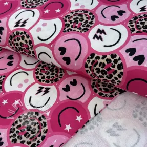 Szabadidő anyag Happy faces pink digital print