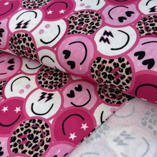 Szabadidő anyag Happy faces pink digital print